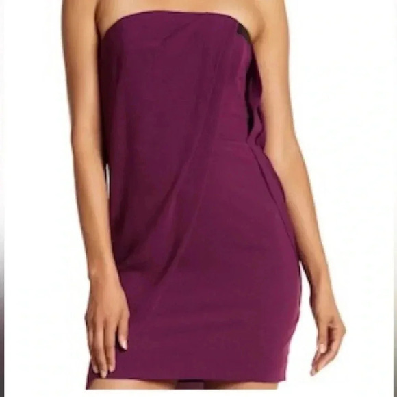 Halston Heritage Draped Mini Dress Purple Beaded Wrap Sleeveless Strapless 12 - Picture 3 of 13